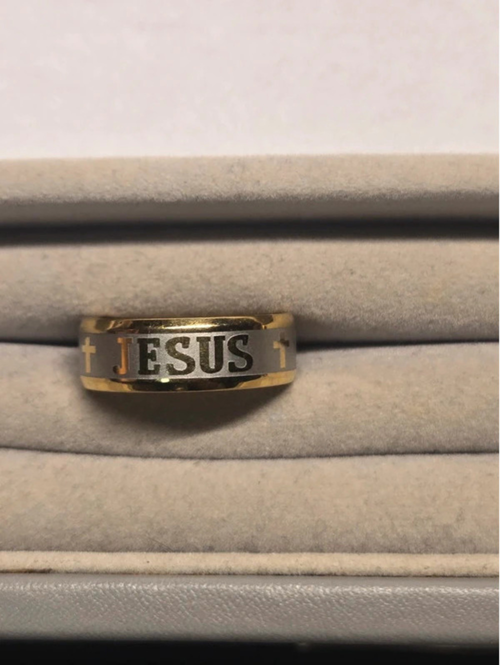 Jesus Cross Gold & Silver Tone Band Ring